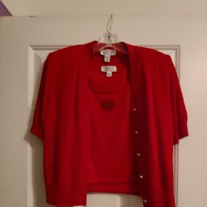St John Sport  2 piece Knit Sweater Set Red and Blue P